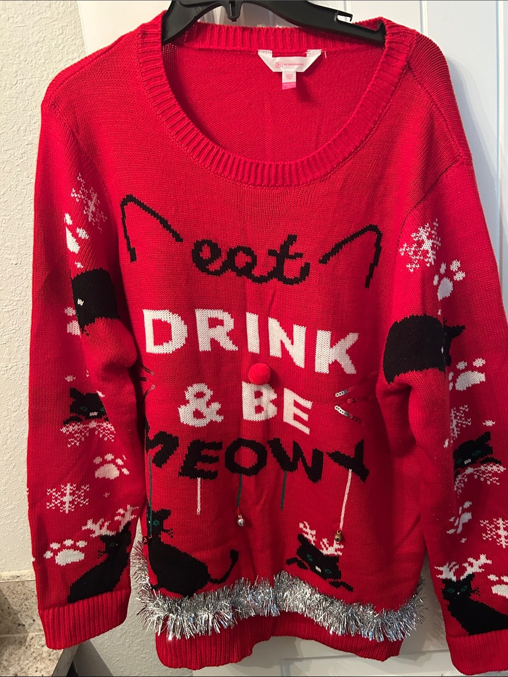 Red Holiday 'Eat Drink & Be Meowy' Sweater cute ugly Christmas